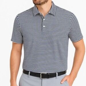 J Crew Factory Mens Performance Polo Size XL Striped Navy White Short Sleeve